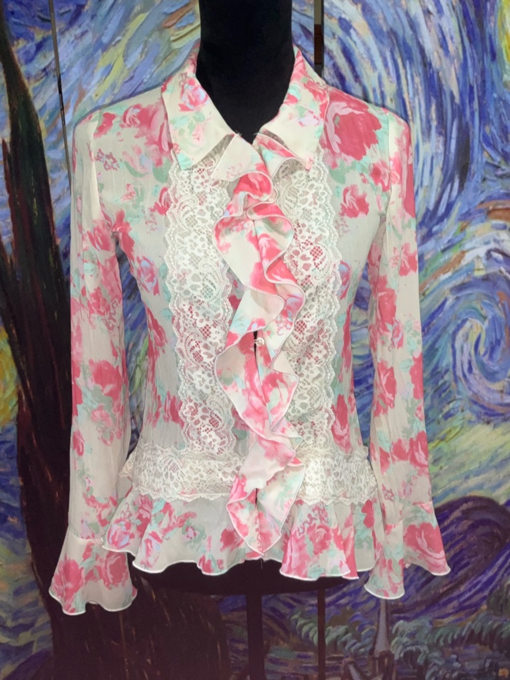 Free People XS ivory combo Bad At Love printed blouse - Picture 1 of 6